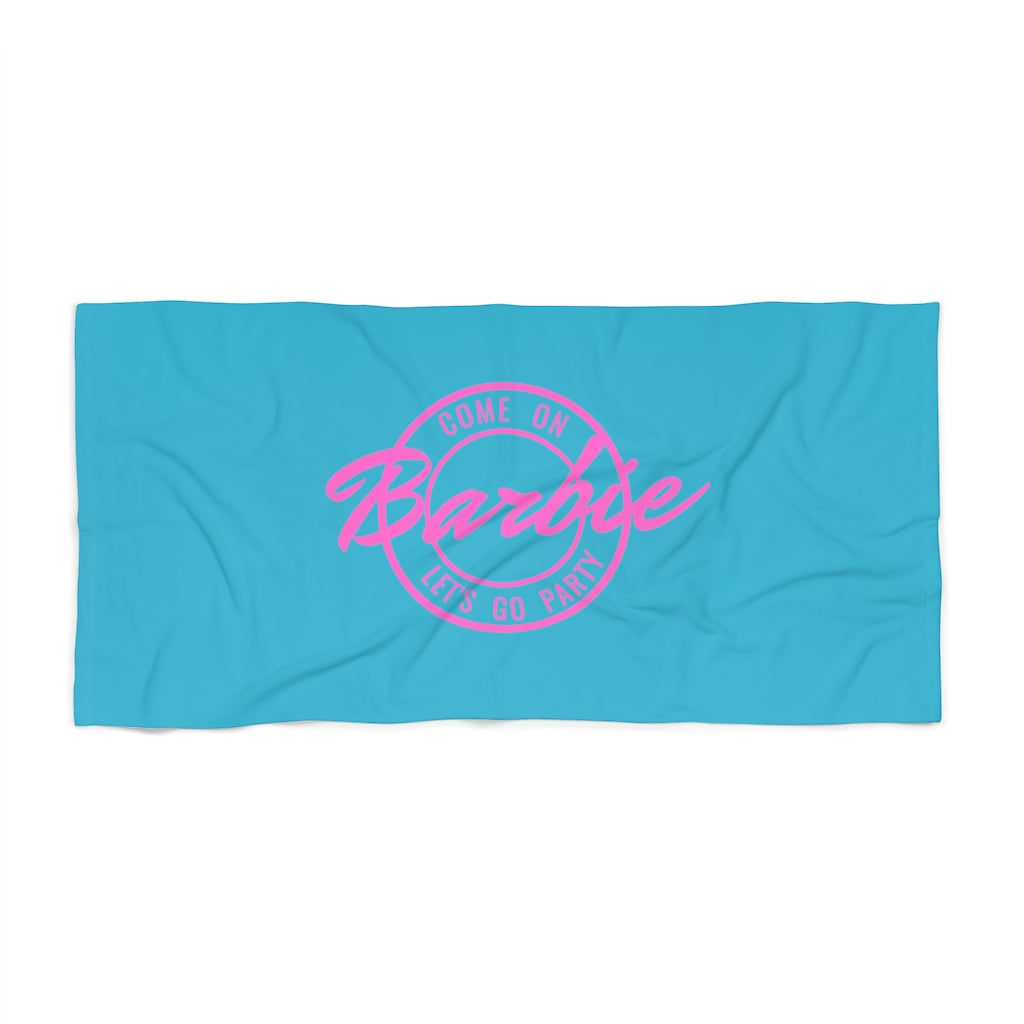 Come On Barbie Let's Go Party Beach Towel- Cerulean