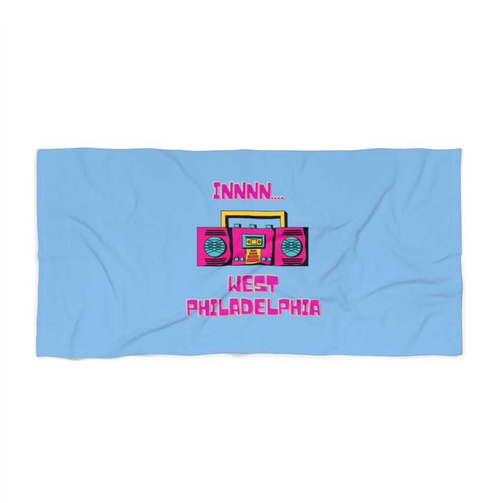 In West Philadelphia Fresh Prince of Bel-Air Inspired Beach Towel- Blue